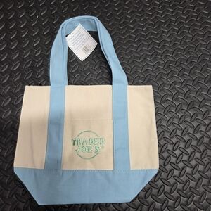 Trader Joe's Pastel Blue & Cream Canvas Mini Tote Bag
